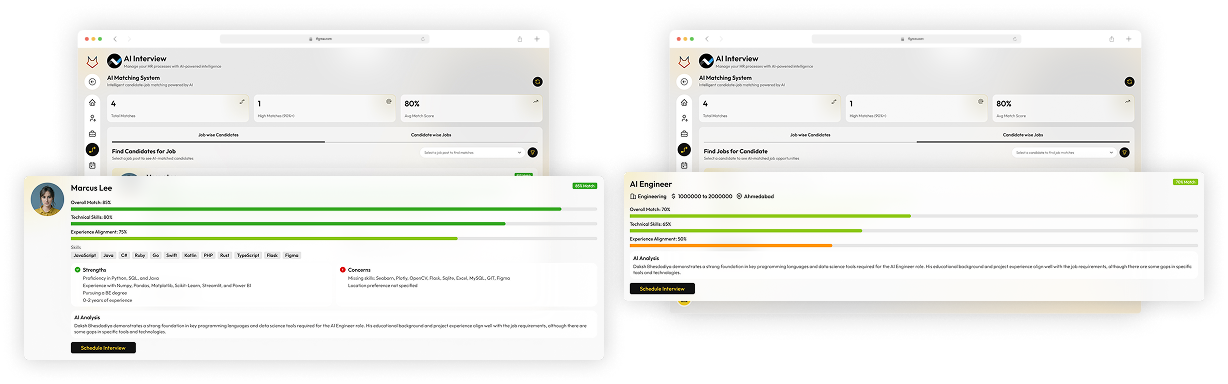 IntelliHire AI Matching ? ranked candidate list with match scores against job criteria