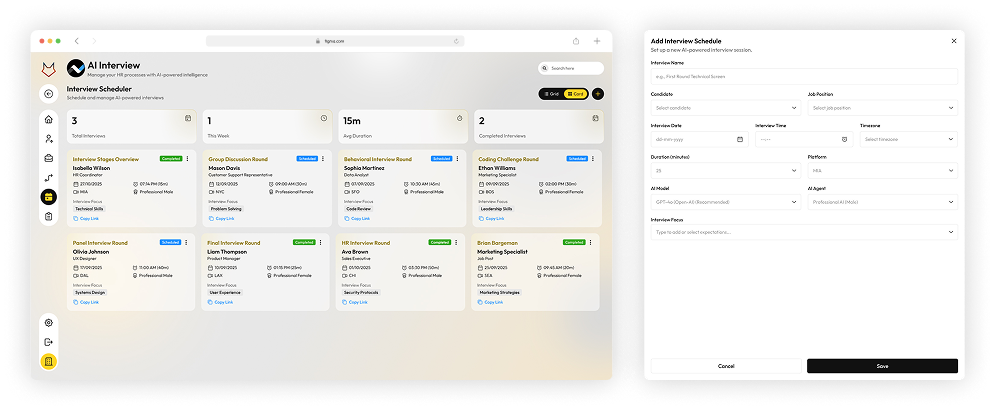 IntelliHire Schedule Interviews ? interview scheduling interface with candidate calendar slots